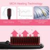 Enhanced Hair Straightener Brush by MiroPure, 2-in-1 Ionic Straightening Brush with Anti-Scald Feature, Auto Temperature Lock & Auto-Off Function (Bla